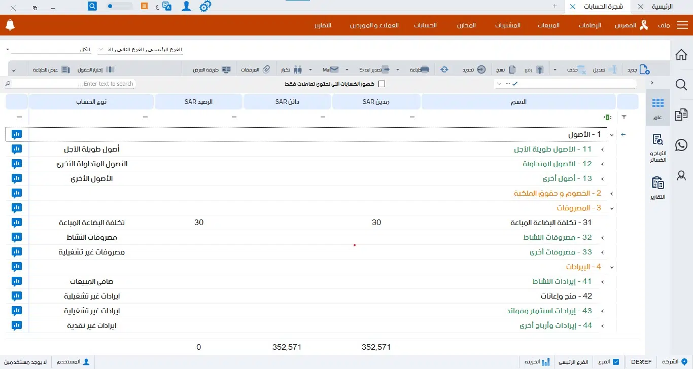 شجرة الحسابات في برنامج ديكسيف شجرة الحسابات في برنامج ديكسيف